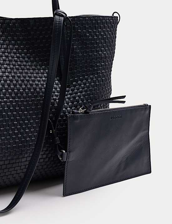 Sac fourre-tout en cuir tiss&eacute; avec poign&eacute;e sur le dessus