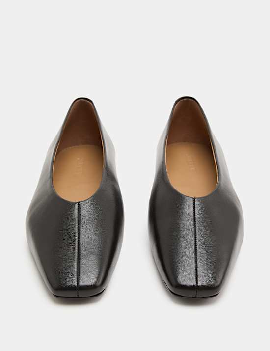 Leather Flat Square Toe Ballet Pumps