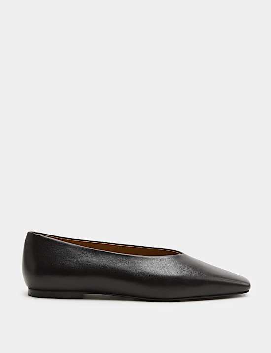 Leather Flat Square Toe Ballet Pumps