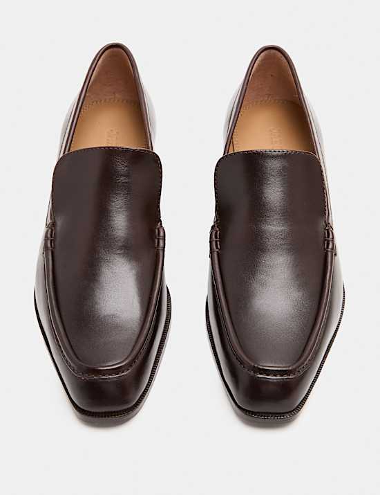 Leather Block Heel Loafers