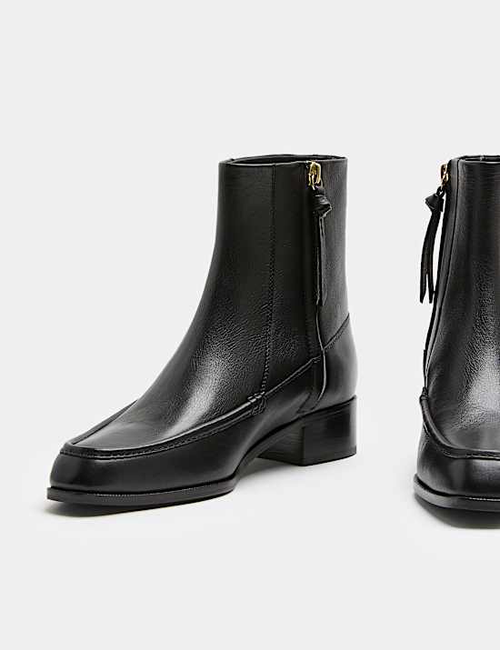 Leather Block Heel Ankle Boots