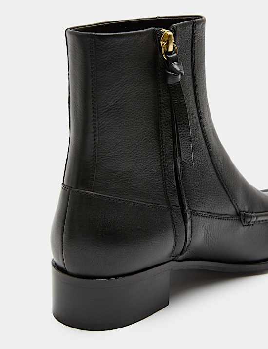 Leather Block Heel Ankle Boots