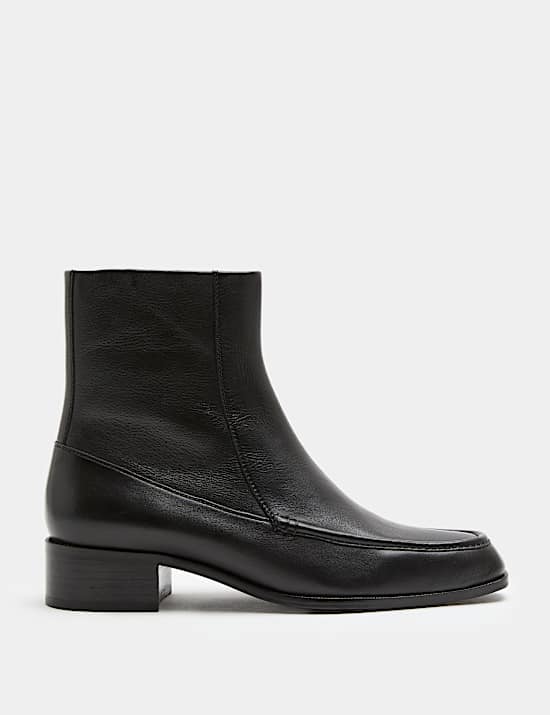 Leather Block Heel Ankle Boots