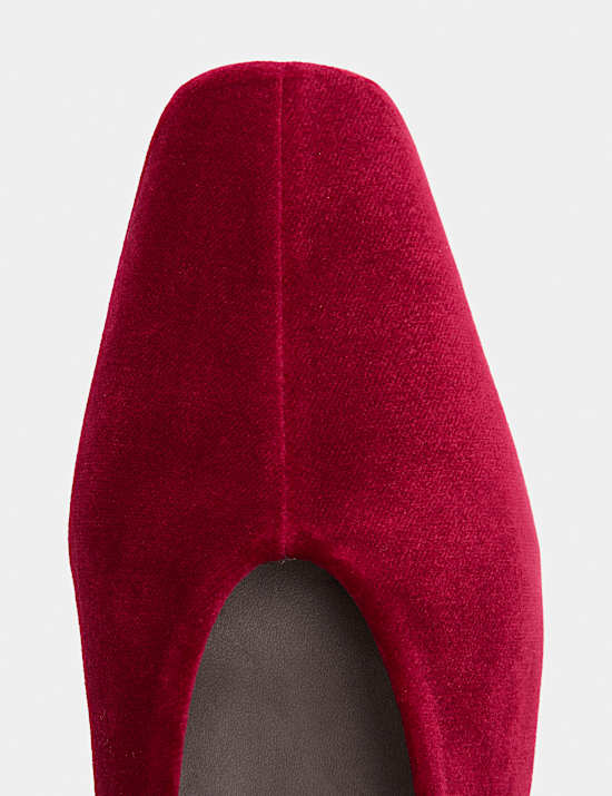 Velvet Flat Square Toe Ballet Pumps