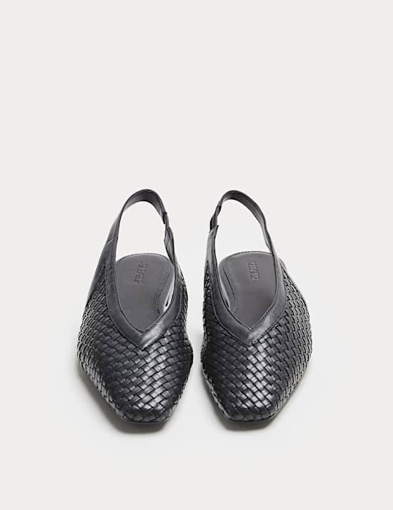 Leather Woven Flat Slingback Shoes