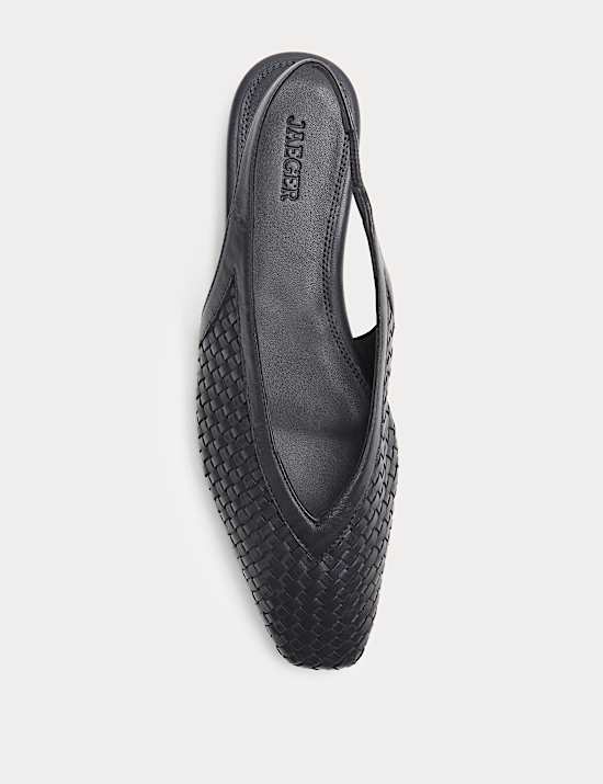 Leather Woven Flat Slingback Shoes