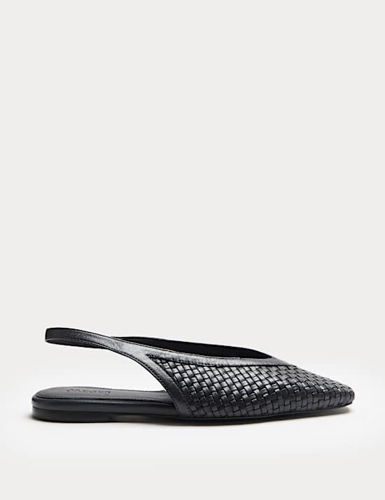 Leather Woven Flat Slingback Shoes
