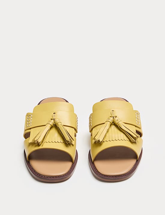 Mules mocassins plates en cuir &agrave; glands