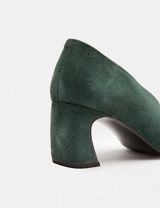 Suede Block Heel Pointed Court Shoes