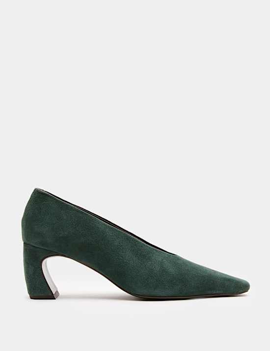 Suede Block Heel Pointed Court Shoes