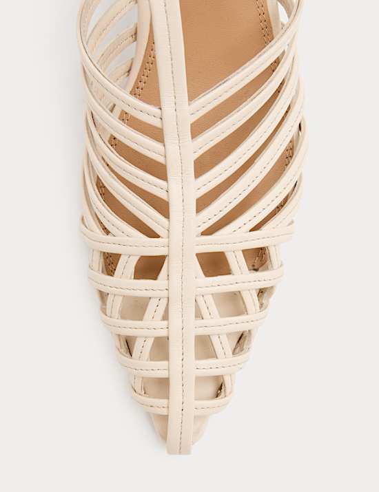 Sandales en cuir &agrave; petits talons et bride effet cage