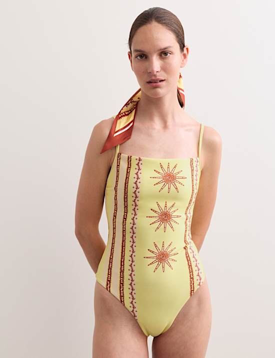 Maillot de bain &agrave; encolure carr&eacute;e et imprim&eacute;