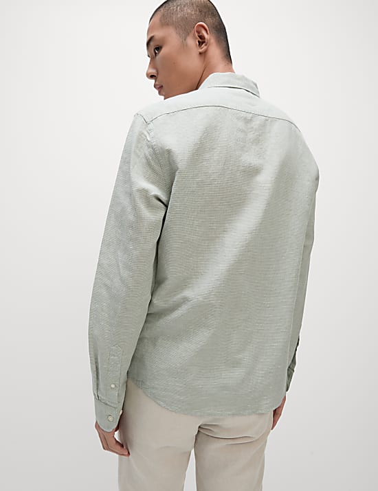 Chemise en coton et lin m&eacute;lang&eacute;s &agrave; motif pied-de-coq