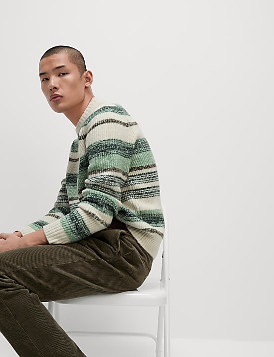 Su&eacute;ter de lana supersuave a rayas con cuello redondo
