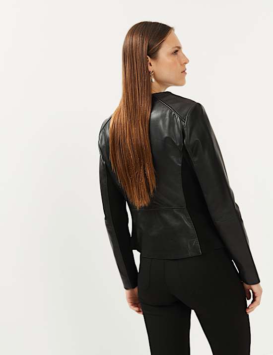 Leren, kraagloos jack