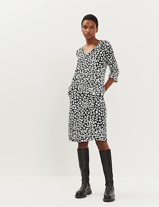 Pure Silk Animal Print V-Neck Shift Dress