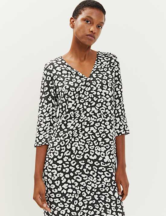 Pure Silk Animal Print V-Neck Shift Dress