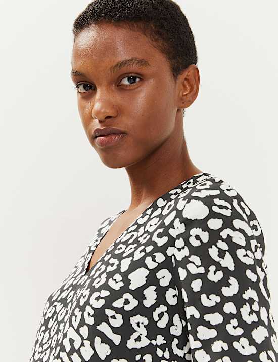 Pure Silk Animal Print V-Neck Shift Dress