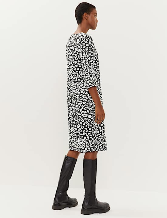 Pure Silk Animal Print V-Neck Shift Dress