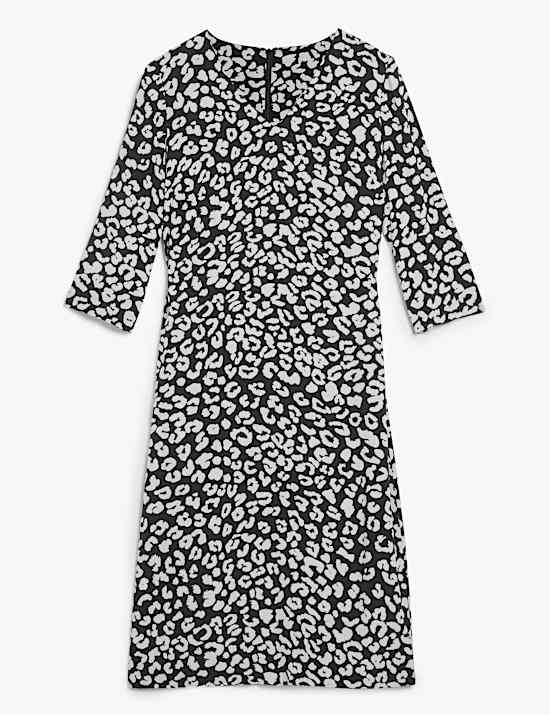 Pure Silk Animal Print V-Neck Shift Dress