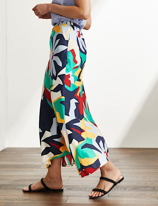 Jupe midi 100&nbsp;% soie &agrave; motif fleuri