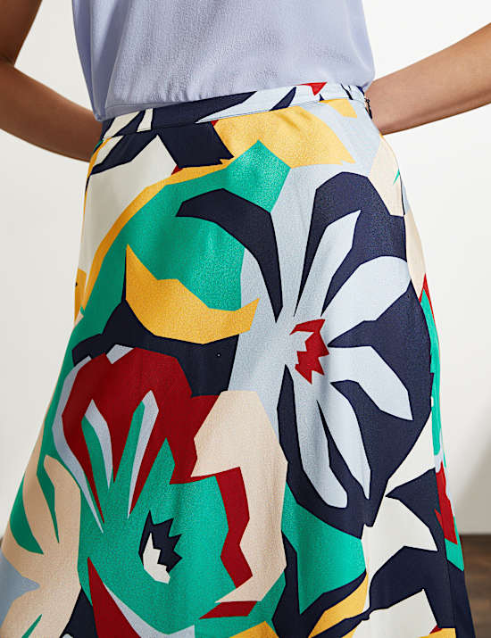 Jupe midi 100&nbsp;% soie &agrave; motif fleuri