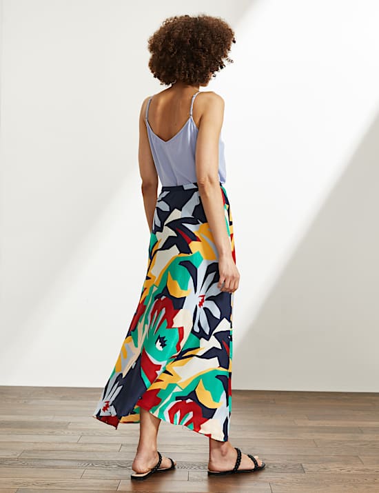 Jupe midi 100&nbsp;% soie &agrave; motif fleuri