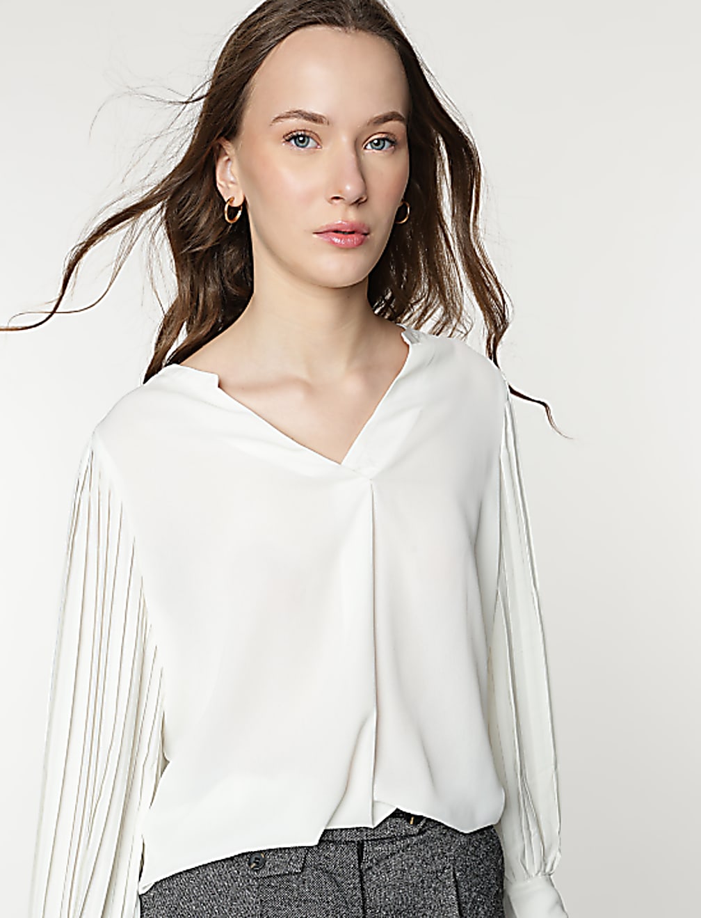 Suncoo Lewis Eyelet Mandarin Collar Blouse -White