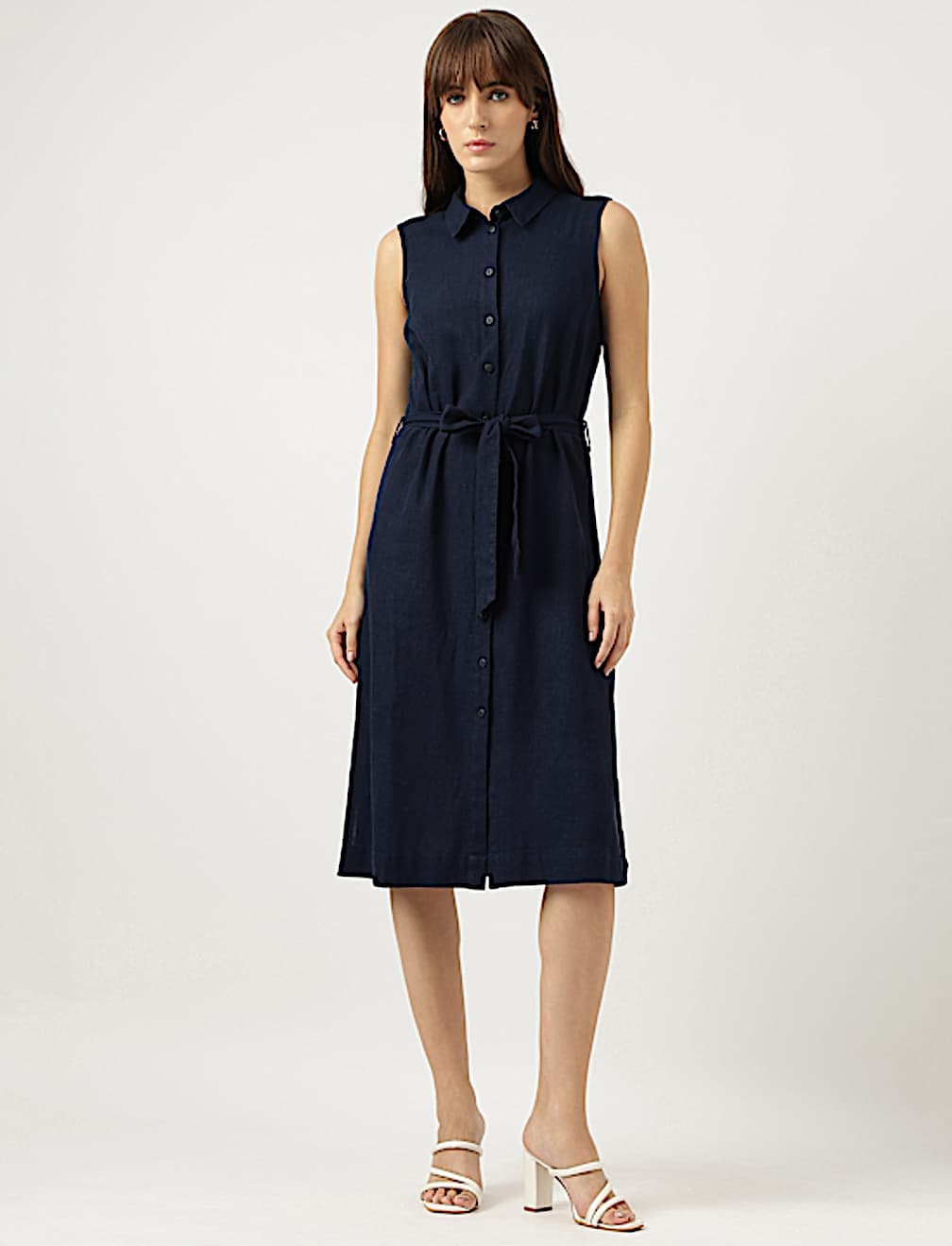 Below Knee Spread Collar A-Line Dress