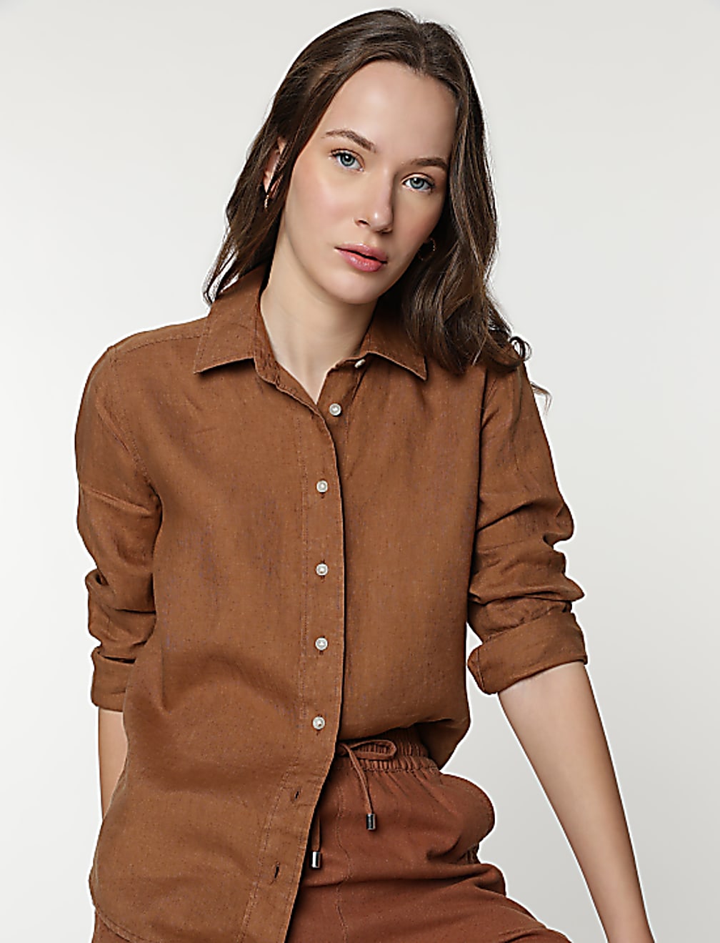 Pure Linen Spread Collar Shirt