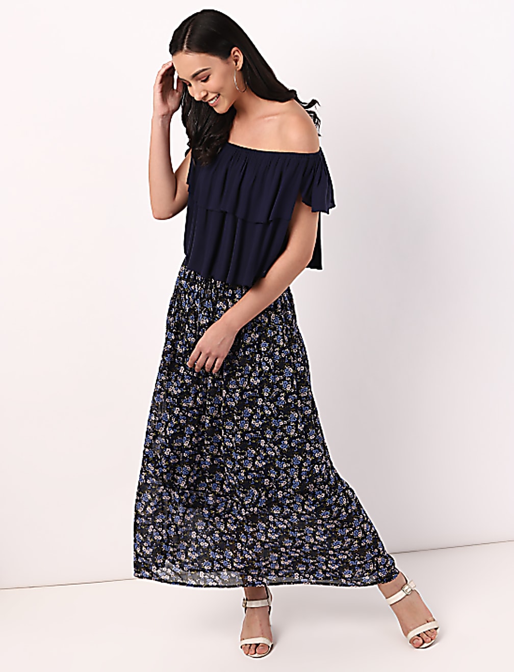 Pure Viscose Floral Full Length Skirt