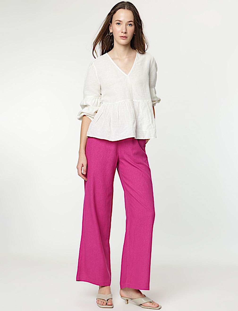 Linen Rich Wide Leg Trousers