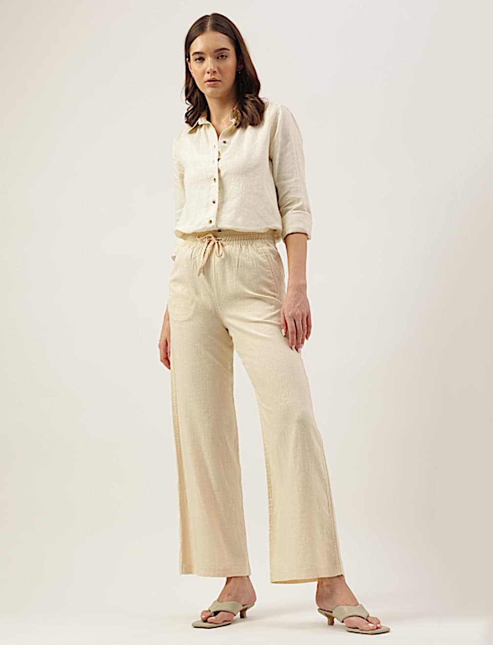 Linen Rich Wide Leg Trousers