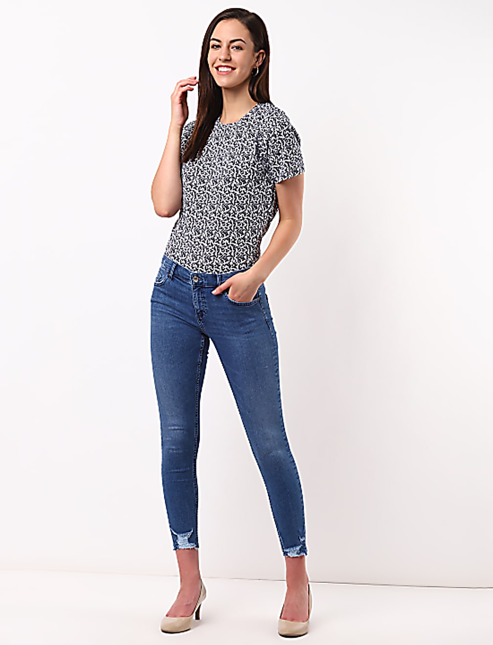 Chewed Hem Denim w/Stretch