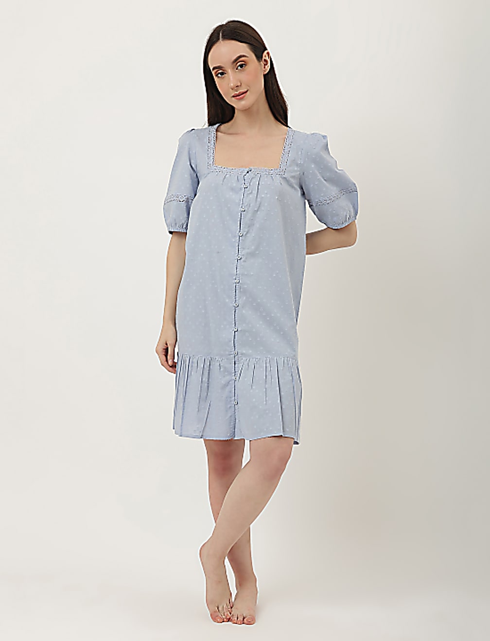 Pure Cotton Lace Square Neck Dress