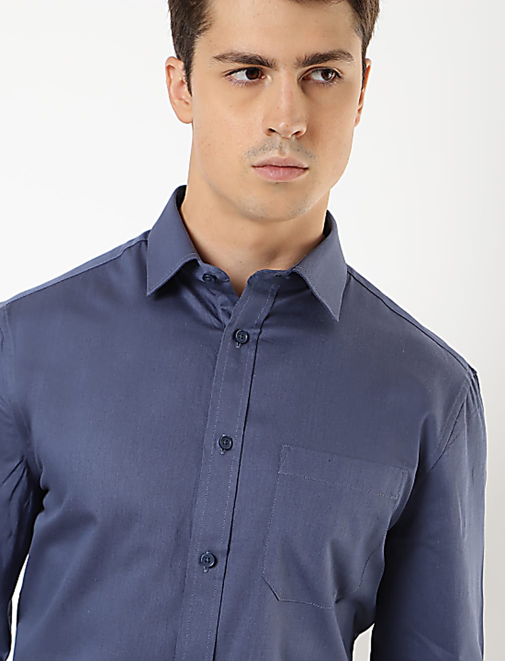 Pure Cotton Plain Spread Collar Shirt