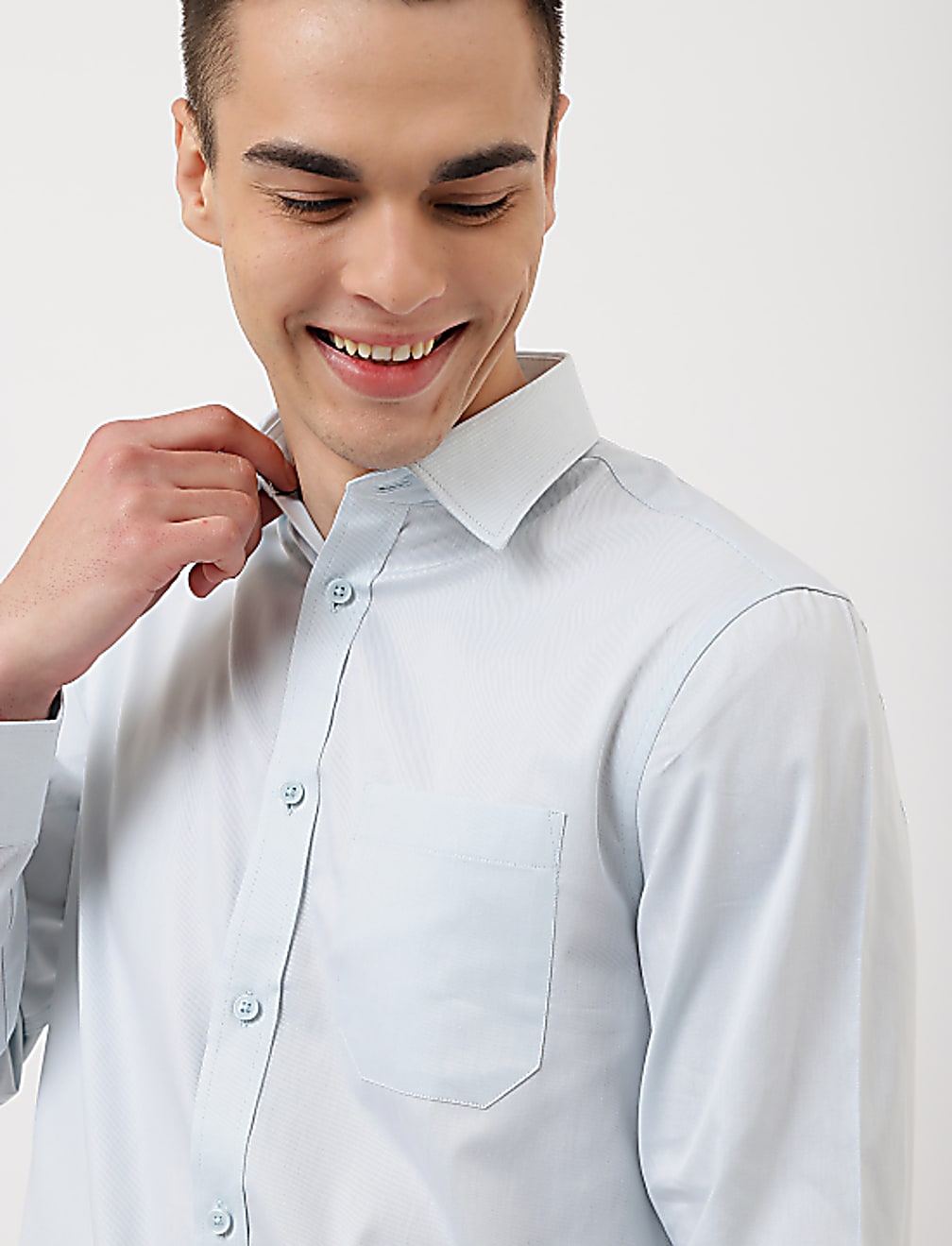 Pure Cotton Plain Spread Collar Shirt