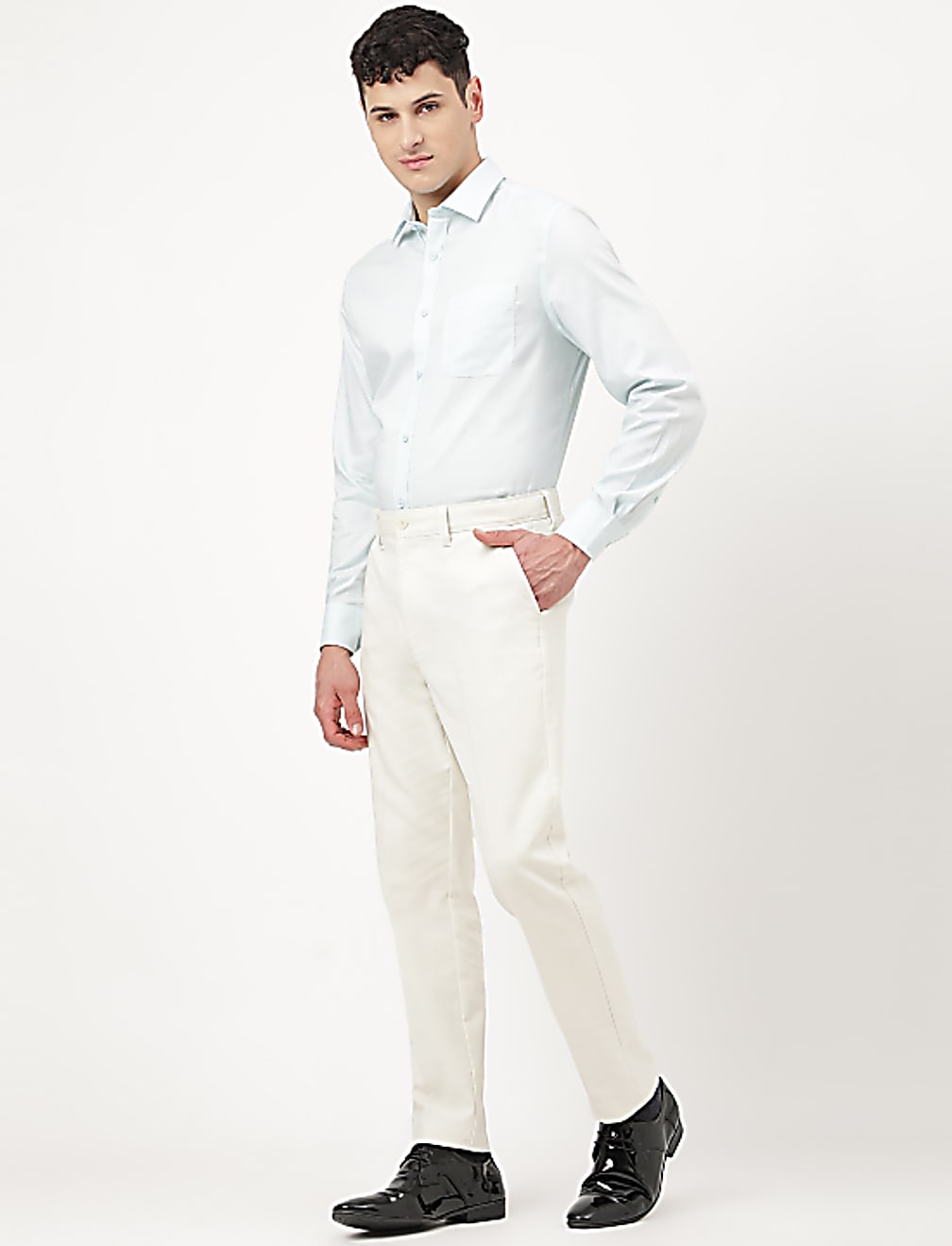 Cotton Mix Plain Slim Fit Trousers