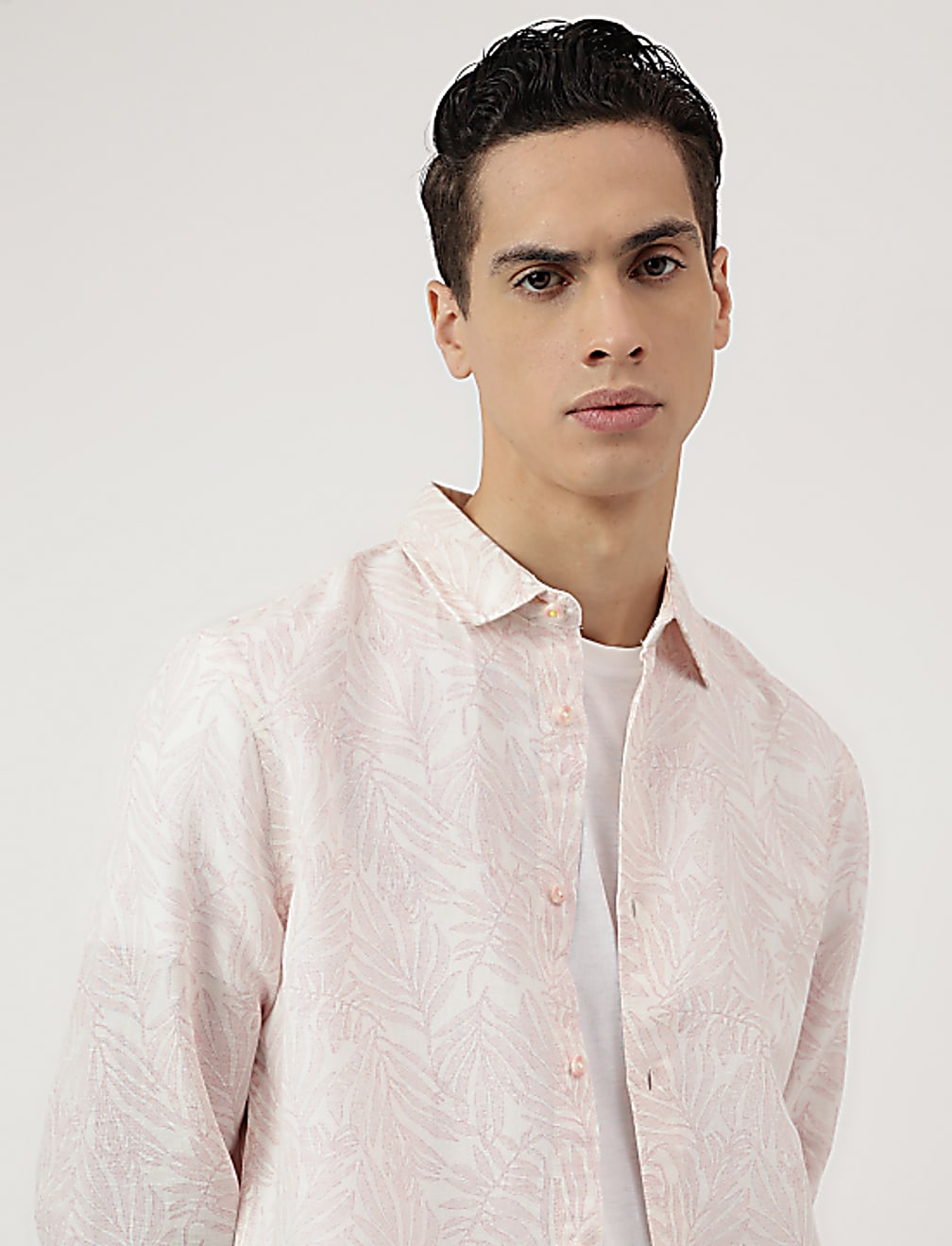 Linen Blend Tropical Printed Shirt