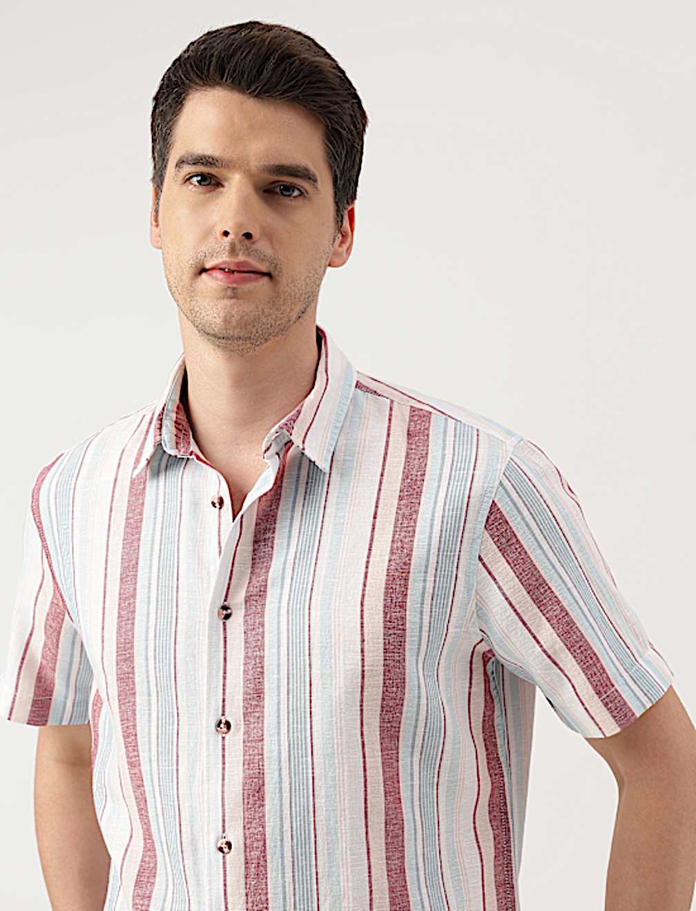 Linen Blend Striped Spread Collar Shirt