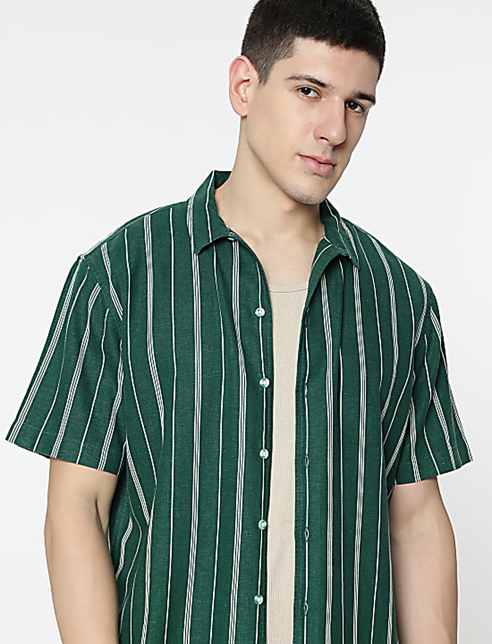 Relaxed Fit Linen Mix Stripes Shirt