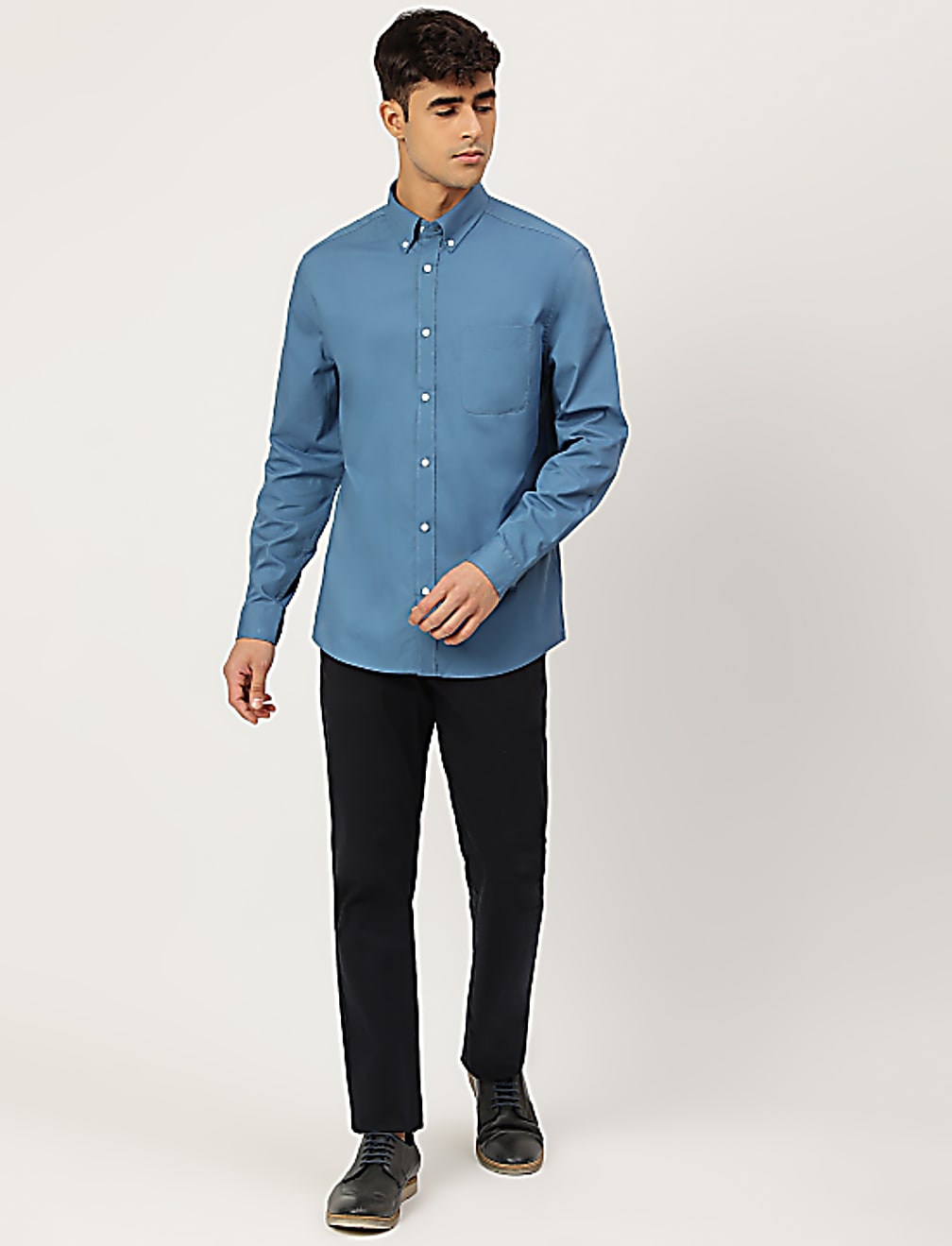Pure Cotton Plain Collared Shirt