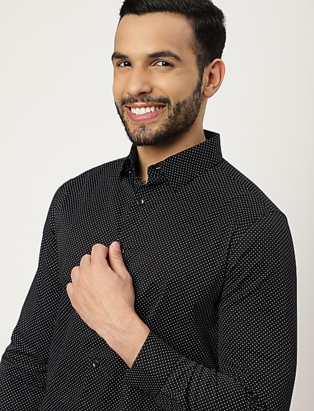 Cotton Mix Polka Dot Collared Shirt