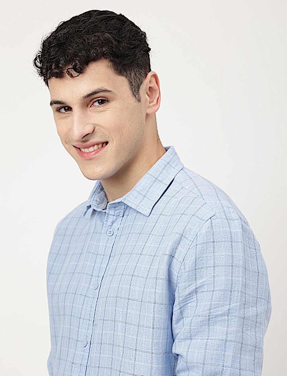 Cotton Mix Checked Spread Collar Shirt