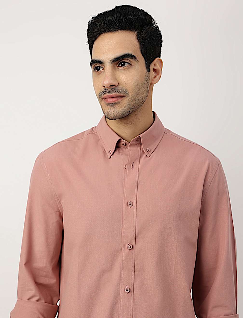 Pure Cotton Plain Button-down Collar Shirt