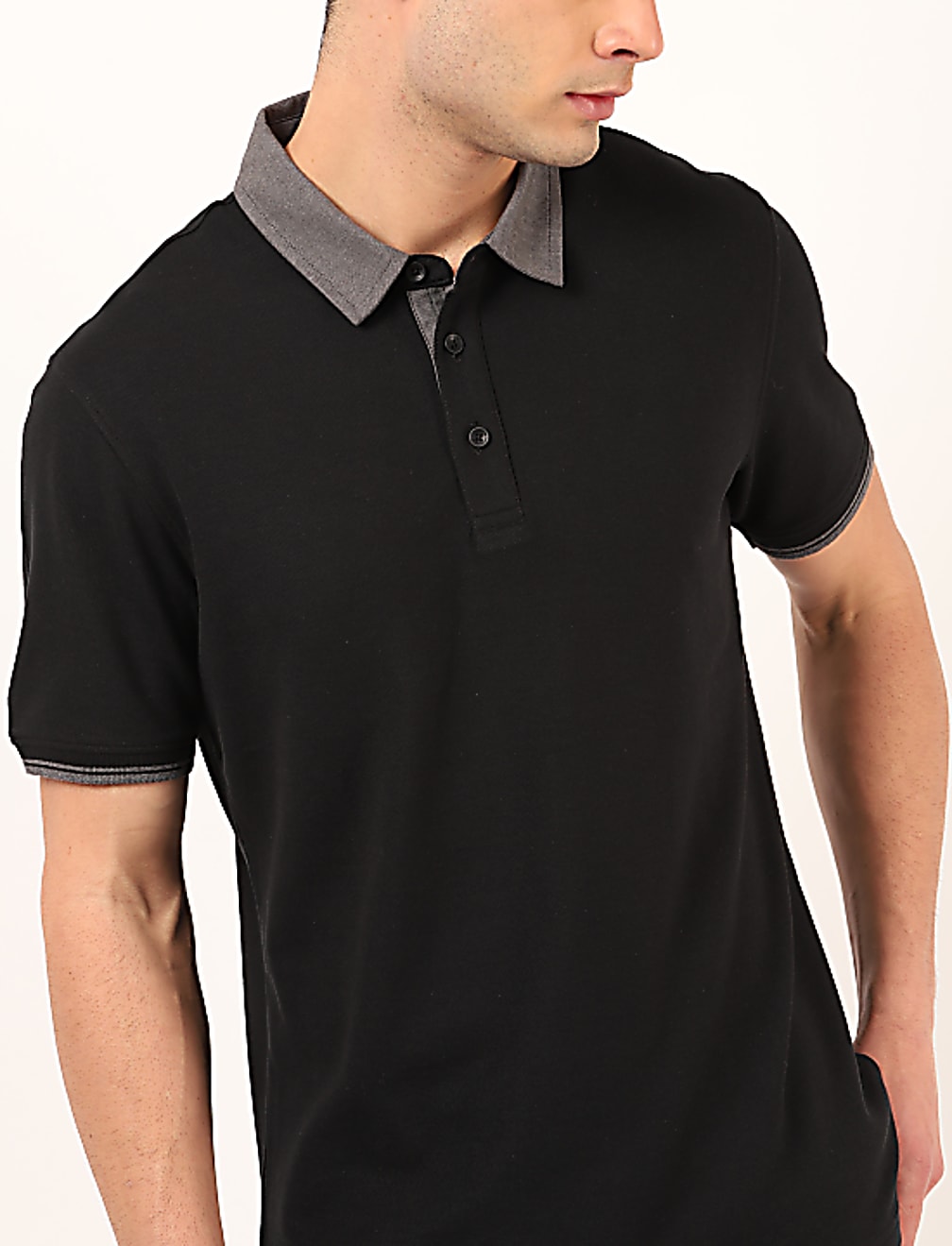 Pure Cotton Plain Polo Neck T-Shirt