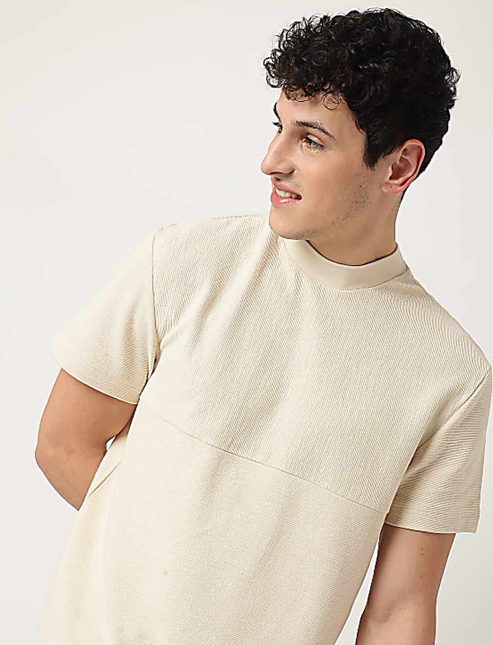Cotton Mix Ribbed Crew Neck T-Shirt