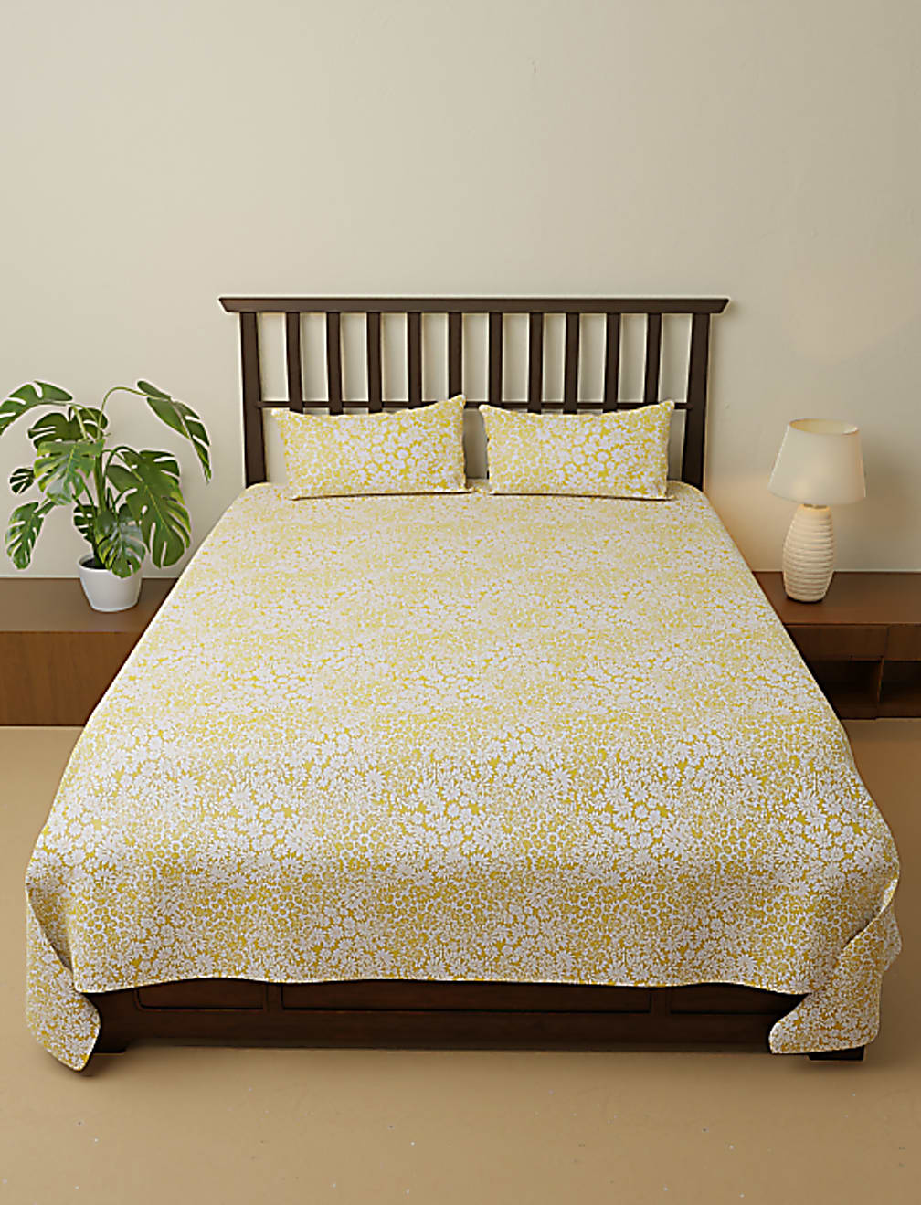 Cotton Mix Floral Print Double Bedsheet Set