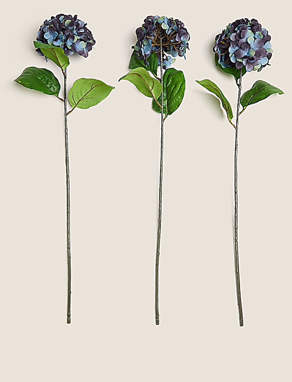 Set of 3 Artificial Hydrangea Single Stems