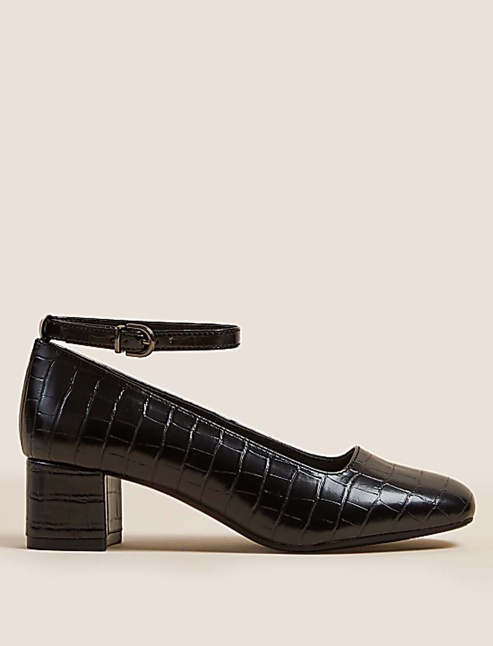 Wide Fit Croc Block Heel Court Shoes